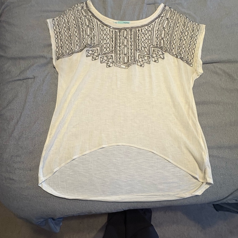 Maurices Cream Top with silver Embroidery and beading